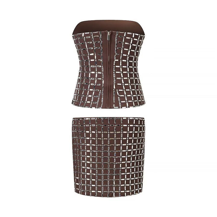 Damen Oberteil und Rock Set mit modernem Gitterdesign Echo Archiv