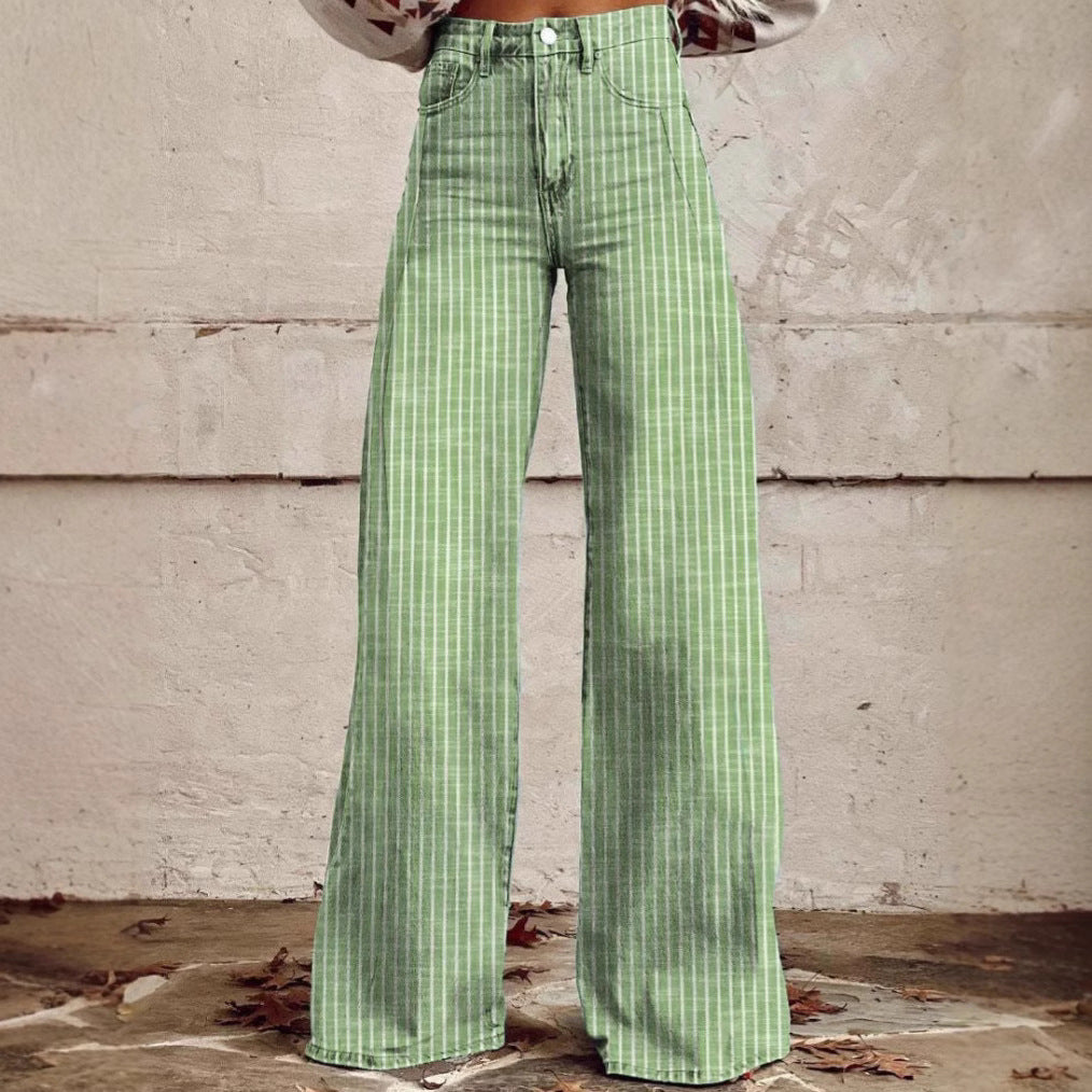 Damen nan weite Hose mit hohem Bund in Leinenoptik und vertikalen Nadelstreifen Schlaghose Echo Archiv