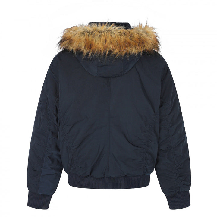 Damen Gefütterte Bomberjacke mit Kapuze und Kunstfellkragen Wattierte Winterjacke Echo Archiv