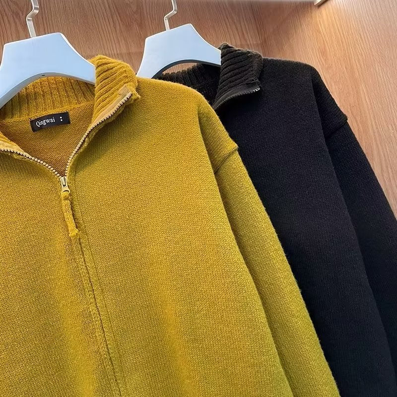 Unisex Komfortabler Reißverschluss-Strickblouson mit geradem Schnitt und Stehkragen Echoarchiv