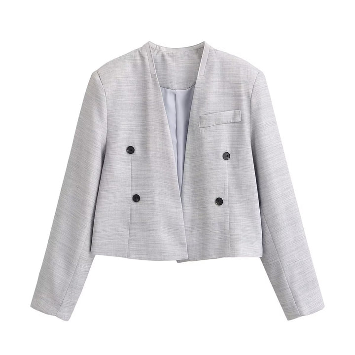 Damen kragenloser Cropped-Blazer mit kastiger Silhouette und Doppelknopfreihe Echo Archiv