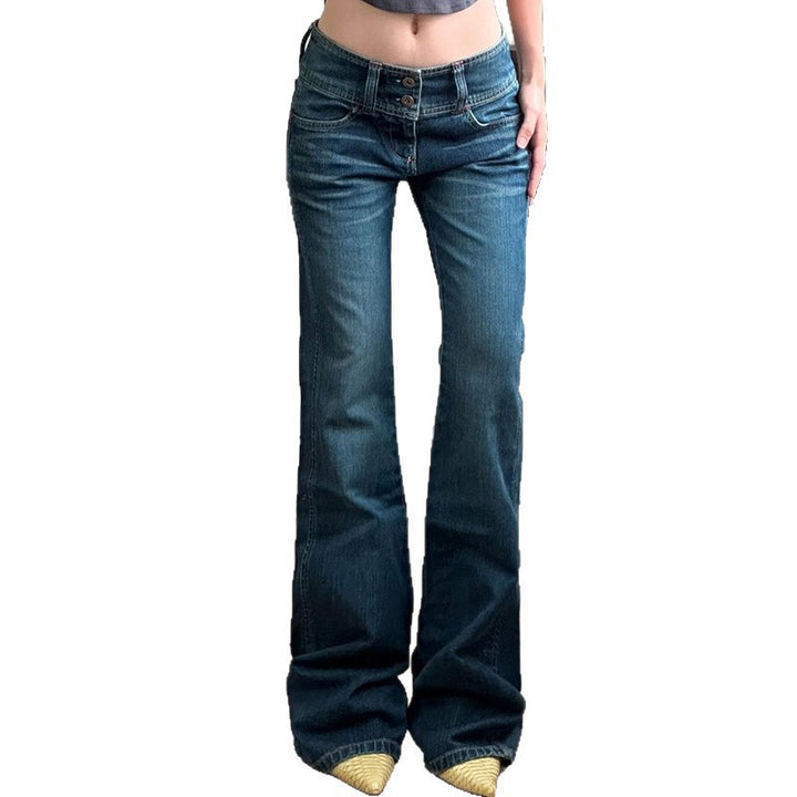 Damen Low-Rise Bootcut-Jeans mit doppelter Knopfleiste und extra weitem Schlag Echo Archiv
