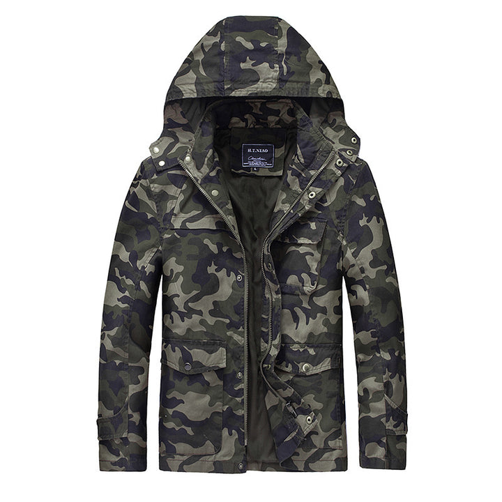 Herren leichte Camouflage Feldjacke mit Kapuze, Kordelzug und Multifunktions‑Taschen – Taviero