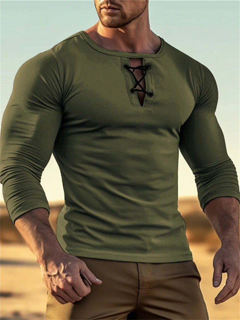 Herren Langarmshirt mit dekorativem Schnürverschluss Echoarchiv