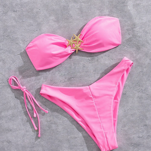Damen Bandeau-Bikini mit goldfarbenem Sternenmotiv Echo Archiv