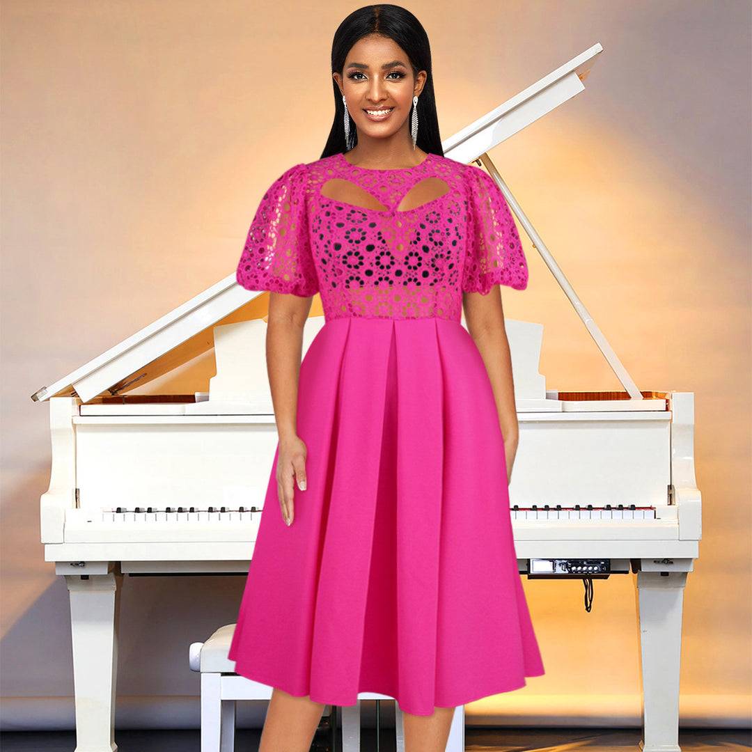 Damen Elegantes A-Linien Kleid mit Cut-Out-Details und Puffärmeln Echo Archiv