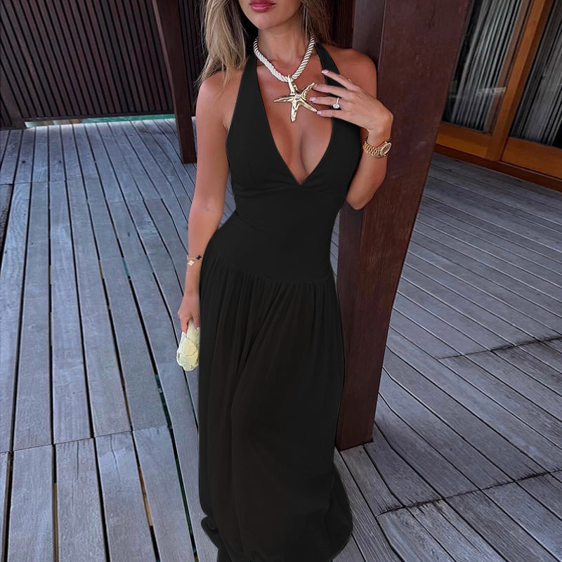 Damen Maxikleid mit tieferem V-Ausschnitt und zarten Transparenzelementen Echo Archiv