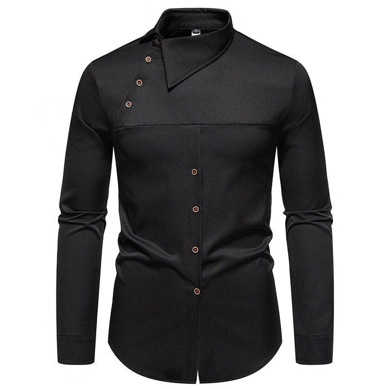 Herren Modisches Langarm-Hemd mit asymmetrischem Kragen und eleganten Knopfdetails Echoarchiv