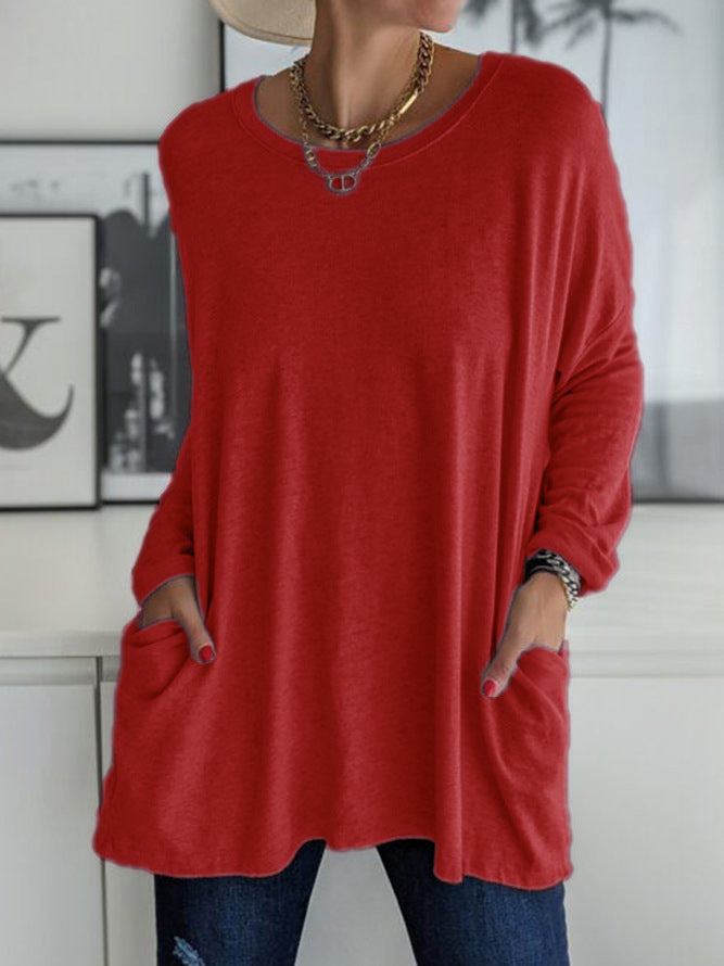 Damen Oversize Tunika mit Seitentaschen und Rundhalsausschnitt – Avérine