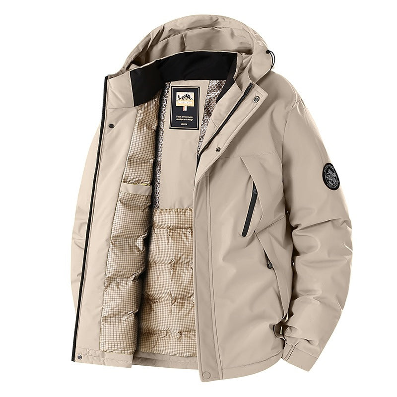 Herren Winddichte Thermo-Parka mit abnehmbarer Kapuze, Stehkragen & versteckten Reißverschlusstaschen Echoarchiv