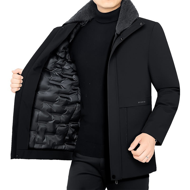 Herren Thermo-Winterkurzmantel mit luxuriösem Kunstfell-Innenfutter und Stehkragen – Marzano