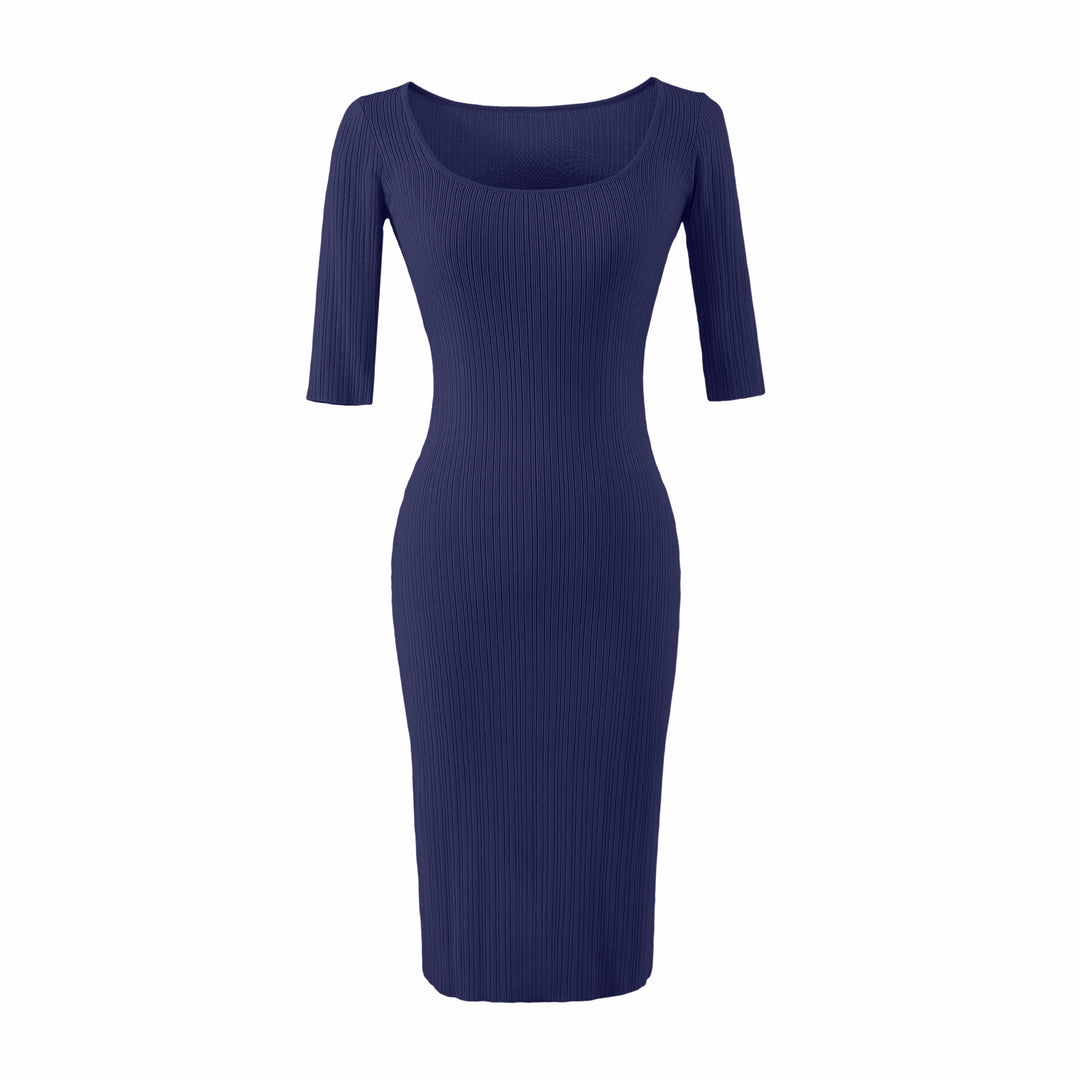 Damen Figurbetontes geripptes Midikleid aus Stretch-Strick Echoarchiv