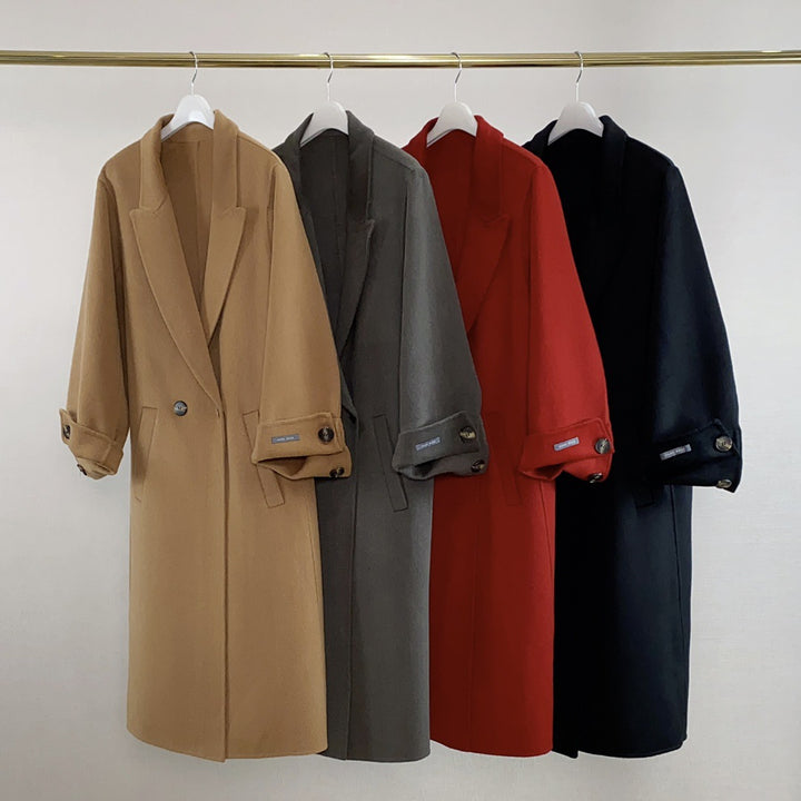 Damen Langer Wollmantel mit Bindegürtel, Oversize‑Silhouette und Ballonärmeln – Montévia