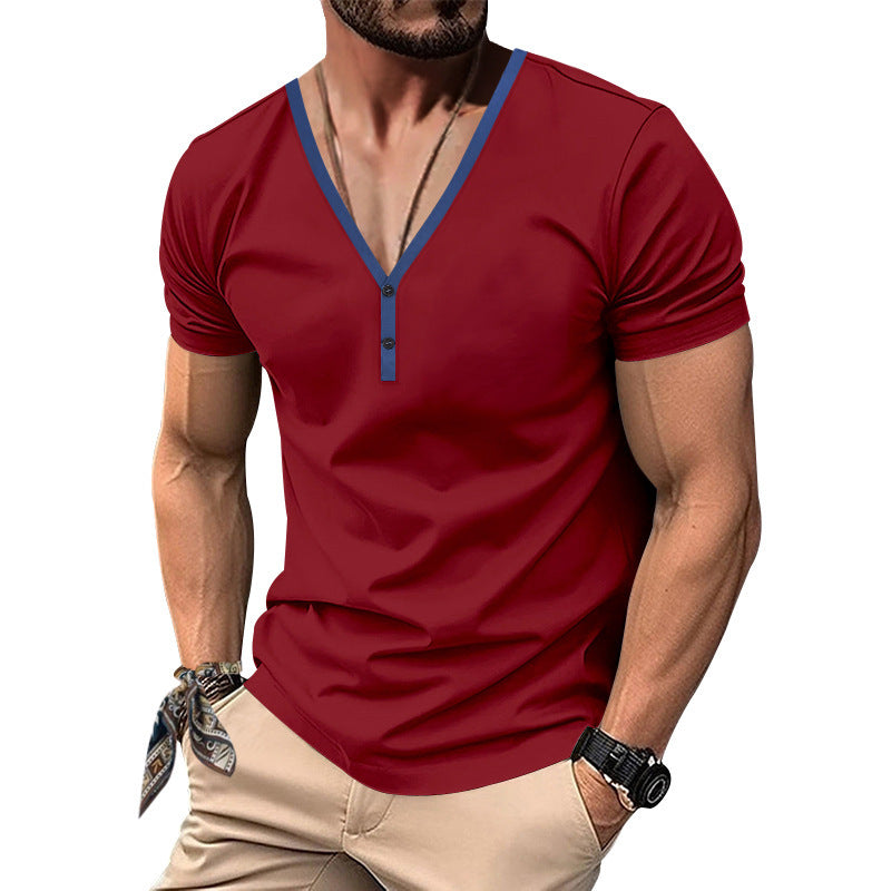 Herren Kurzarm-Henley-Shirt mit modernen Akzenten und Knopfleiste Echoarchiv