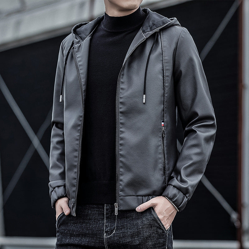 Herren Modische Kapuzenjacke aus Kunstleder Echo Archiv