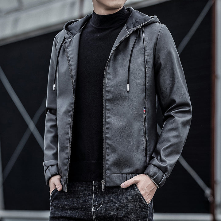 Herren Modische Kapuzenjacke aus Kunstleder Echo Archiv