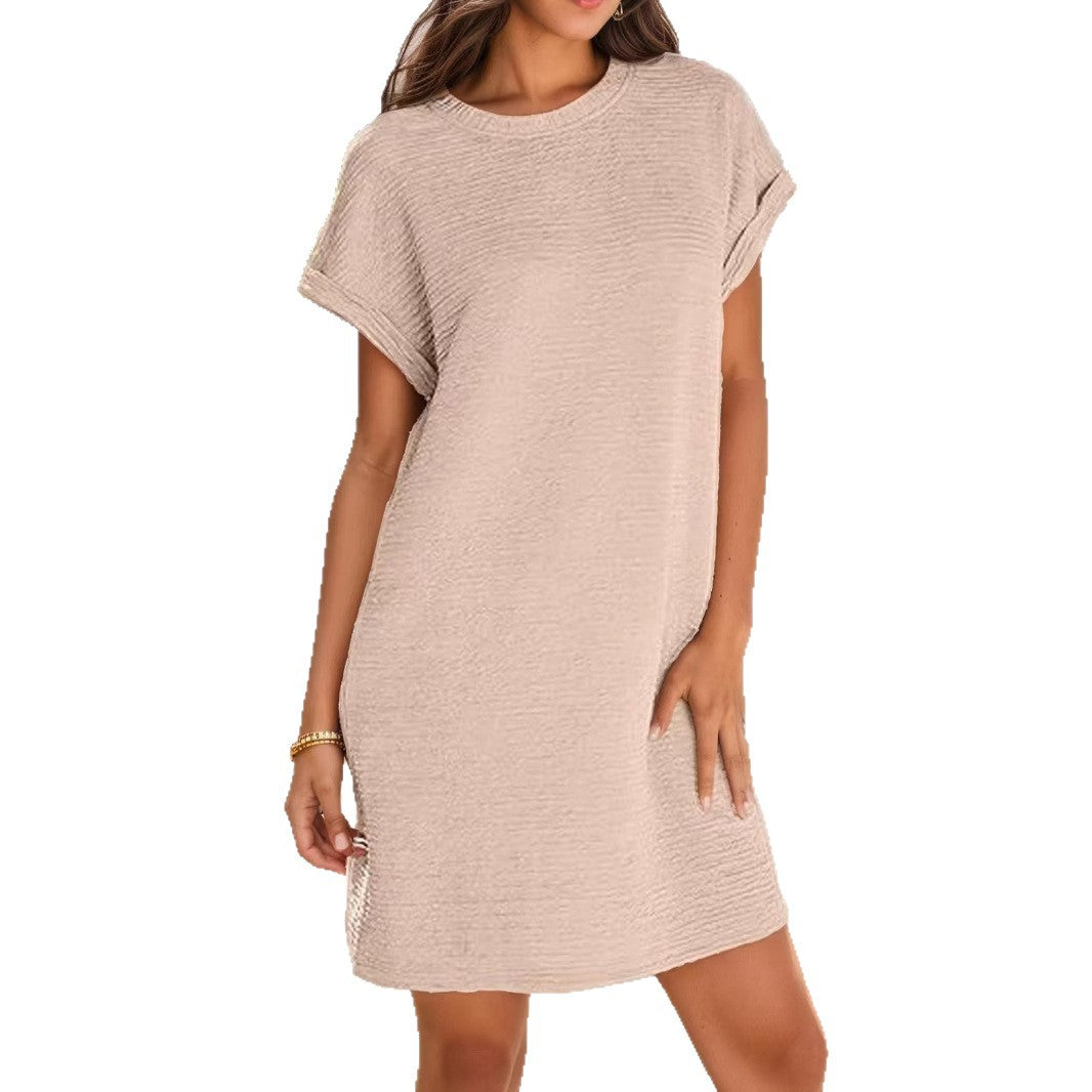 Damen lässiges Minikleid mit strukturiertem Stoff und umschlagbaren Ärmeln Echo Archiv