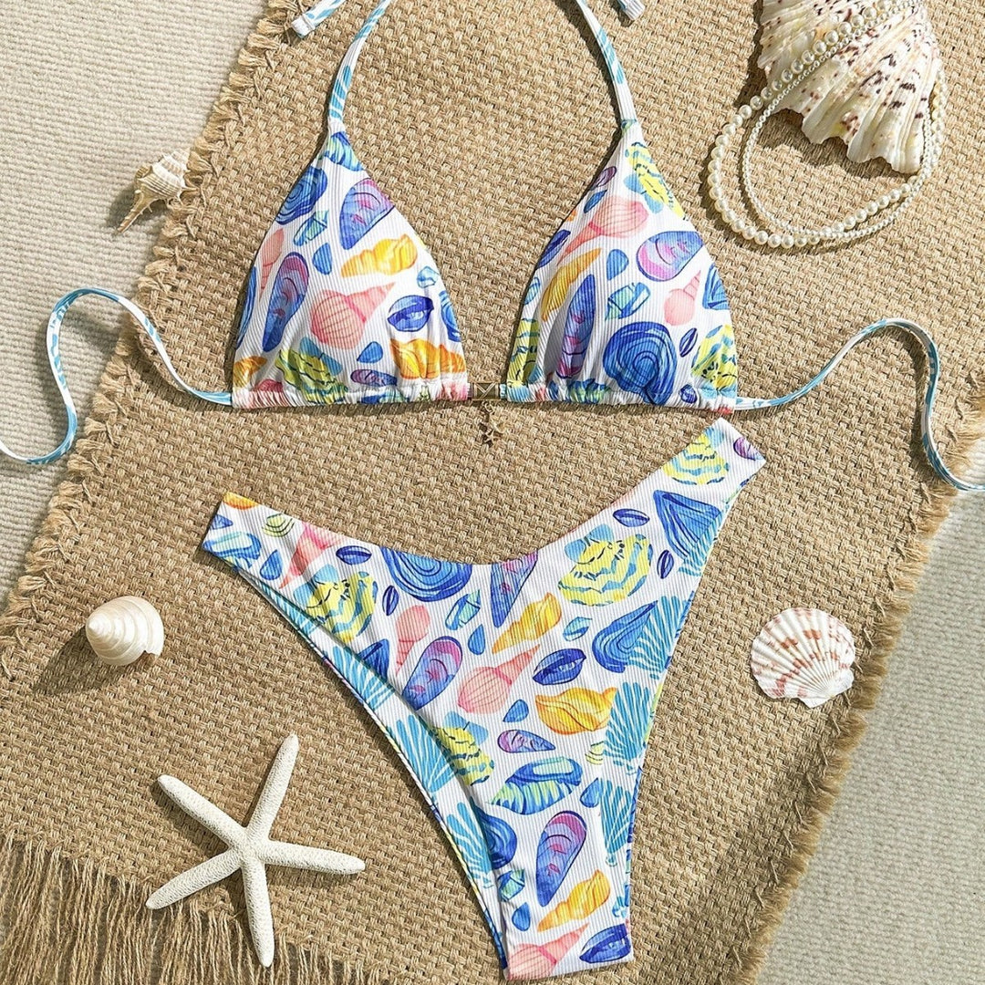 Damen fröhlicher Blumenmuster-Bikini mit Rüschen Echo Archiv