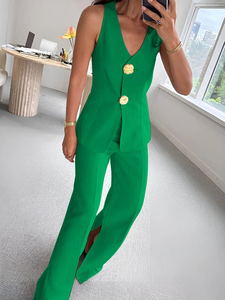 Damen elegantes Jumpsuit mit vordere Knopfleiste und weitem Bein Echo Archiv