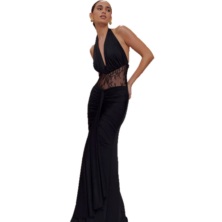 Damen Elegantes Maxikleid mit raffiniertem Spitzenbesatz und Drapierungen Echo Archiv