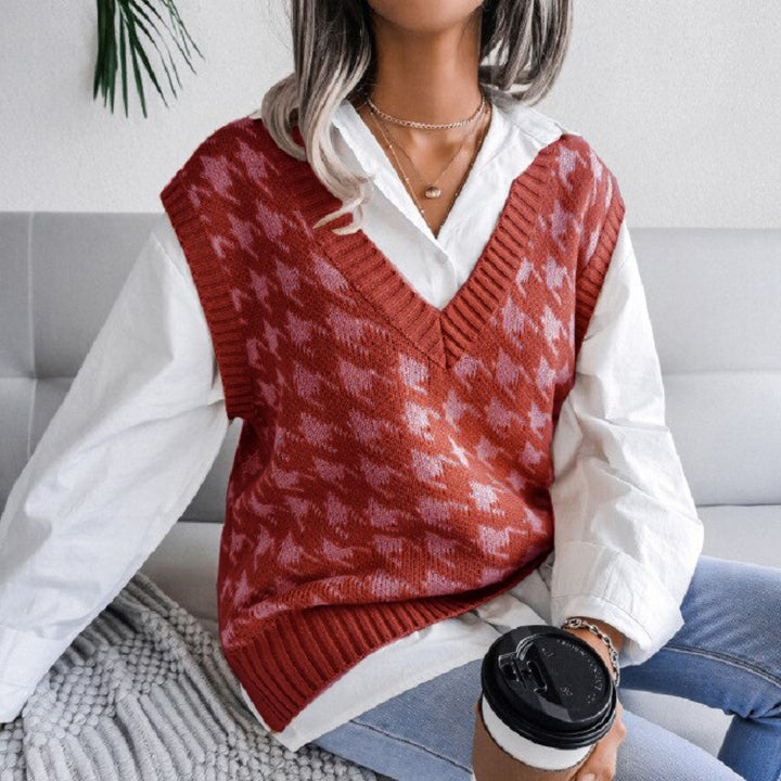Damen Oversize Strickweste mit Hahnentritt-Muster und V-Ausschnitt Echo Archiv