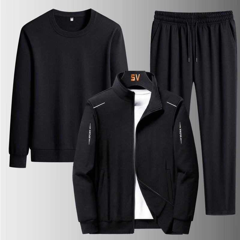 Herren Dreiteiliges Freizeit-Trainingsset aus French-Terry mit Kapuzenjacke, Rundhals-Sweat & tapered Jogginghose Echoarchiv
