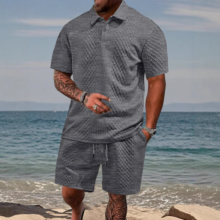 Herren sportliches Polo- und Shorts-Set mit strukturiertem Design Echoarchiv