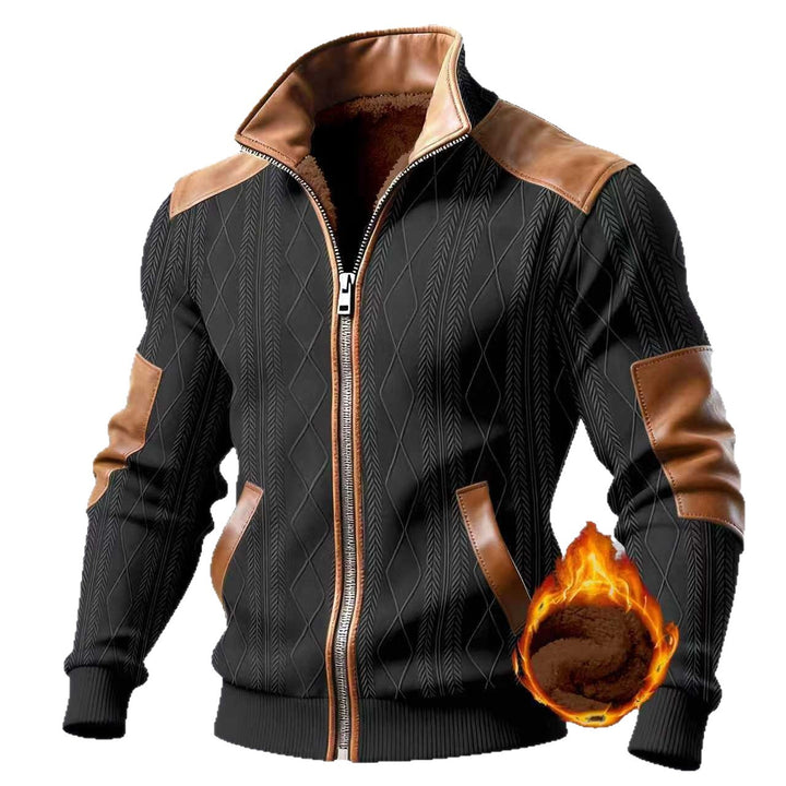 Herren stilvolle Kunstlederjacke mit diagonalem Muster und warmem Innenfutter Echoarchiv