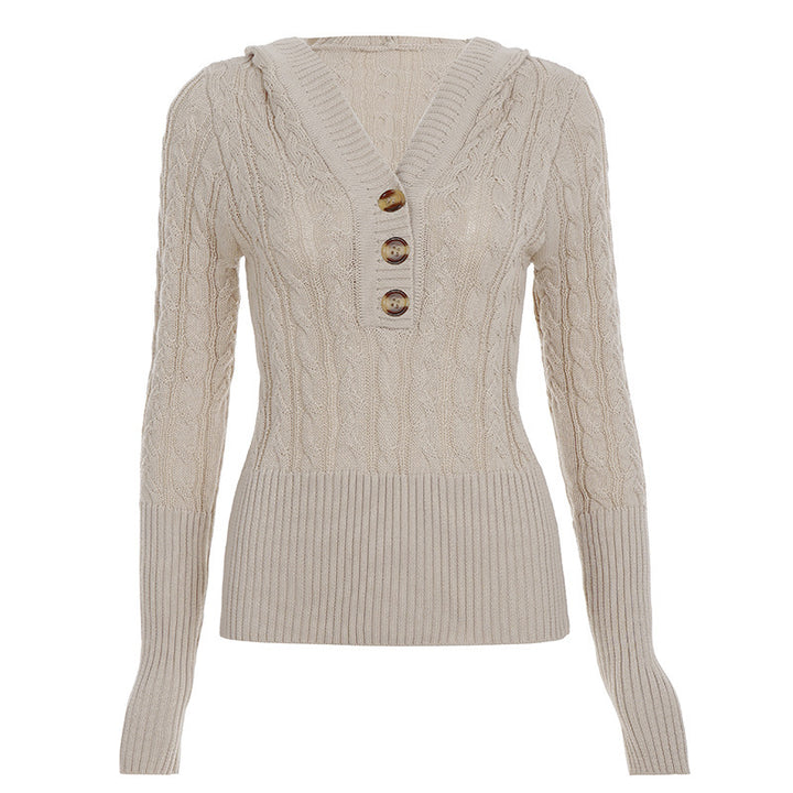 Damen Feinstrick-Pullover mit Zopfstrick, V‑Kragen mit Knopfleiste und breitem Rippbund Echo Archiv