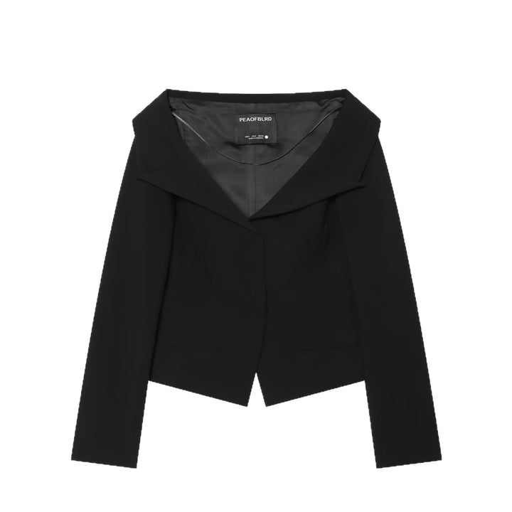 Damen Cropped-Blazer mit weitem Schalkragen und asymmetrischem Saum Echoarchiv