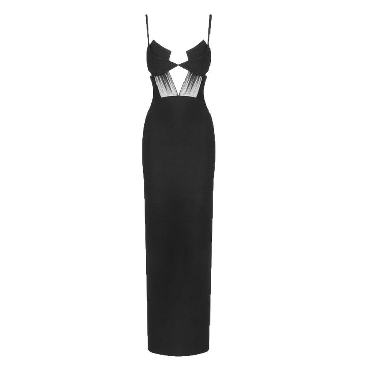 Damen elegantes Cut-Out Maxikleid mit tiefem V-Ausschnitt und transparenten Akzenten Echo Archiv