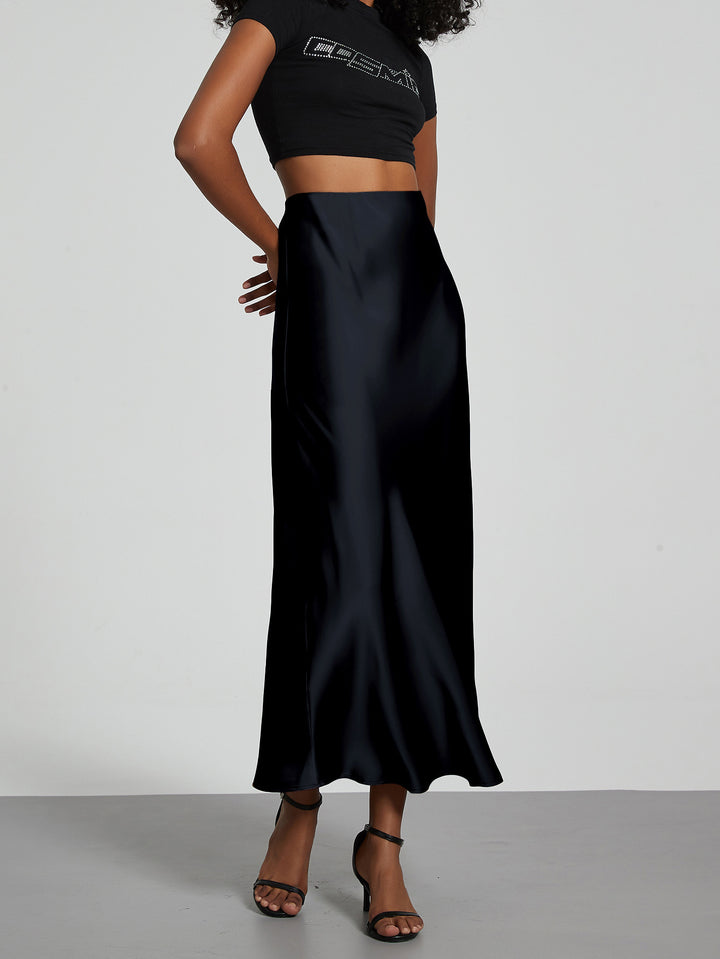 Damen Stilvolle Satin-Stretchrock mit hohem Bund und fließendem Schnitt Echo Archiv