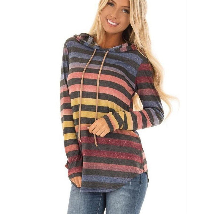 Damen Gestreiftes Kapuzenlongsleeve mit Tunika-Silhouette – Auréline