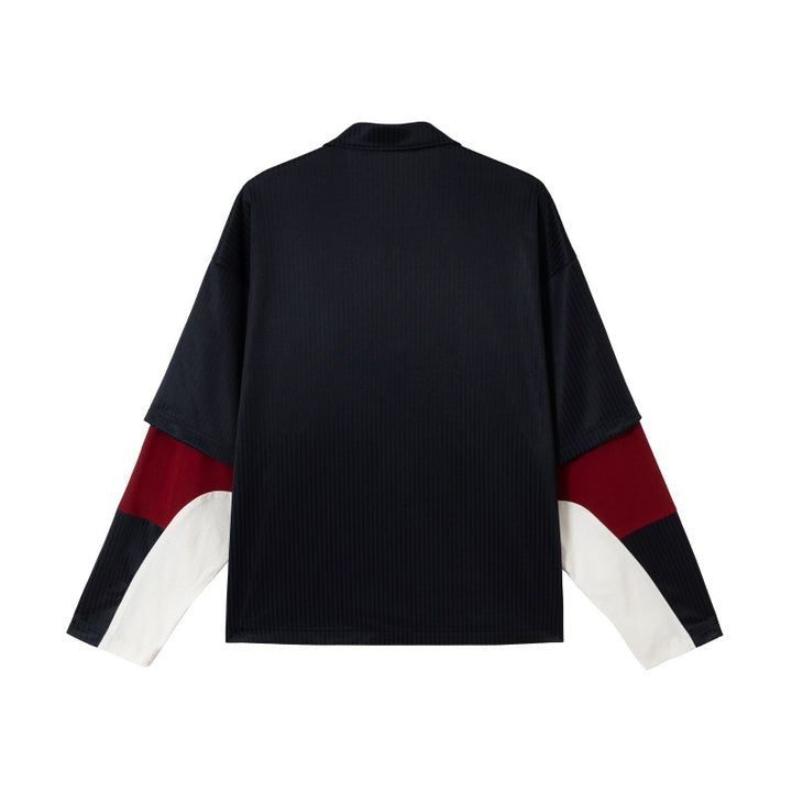 Unisex Langärmeliges Rugby‑Polo im Oversize‑Cut mit Colorblock‑Ärmeln und Logostickerei Echoarchiv