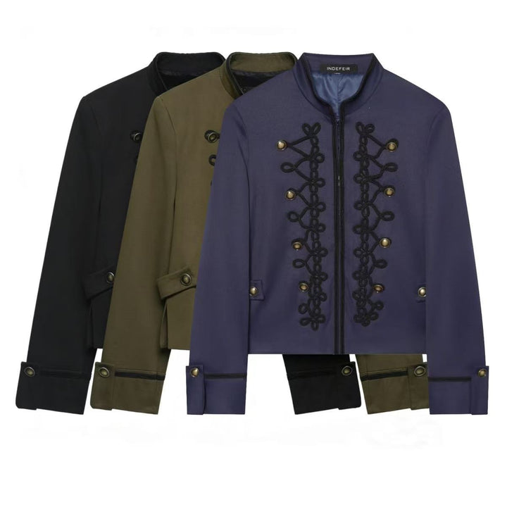 Damen Cropped-Militärjacke mit Stehkragen und dekorativer Kordelapplikation Echo Archiv