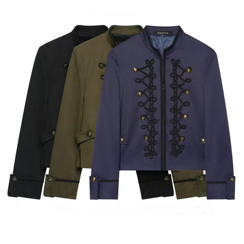 Damen Cropped-Militärjacke mit Stehkragen und dekorativer Kordelapplikation Echo Archiv
