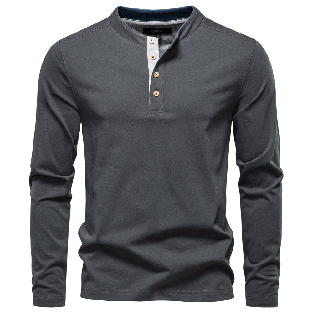 Herren Langarm-Henley-Shirt mit eleganten Druckknöpfen und bequemer Passform Echoarchiv