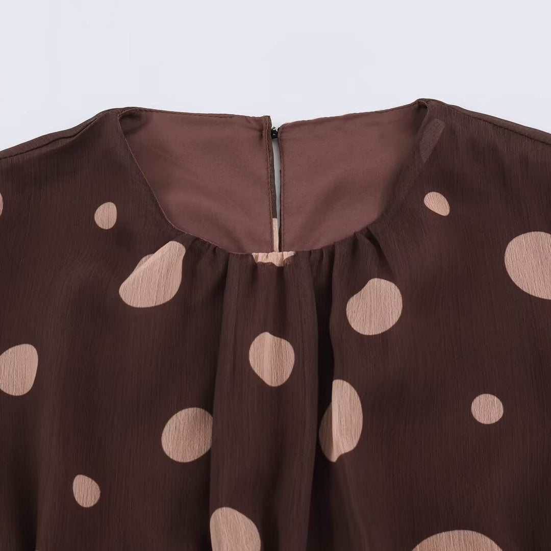 Damen Stufiges Chiffon‑Midikleid mit Volants, transparenten Ballonärmeln und Tupfenprint Echoarchiv