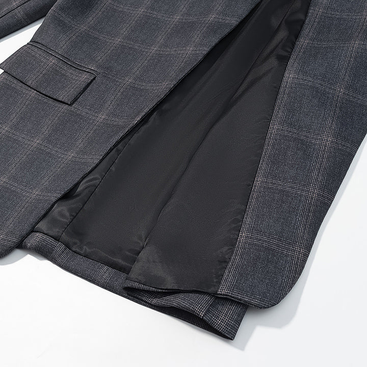 Herren Karierter Stehkragen-Blazer mit asymmetrischer Knopfleiste und Pattentaschen Echo Archiv