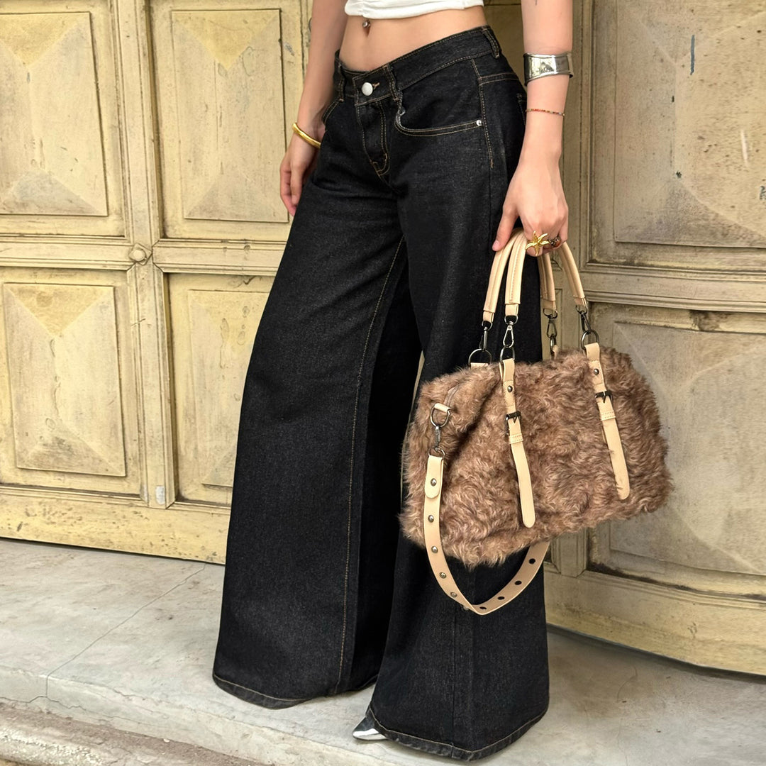 Damen nan weite Highwaist-Jeans mit weitem Bein, hohem Bund und Kontraststeppung Echo Archiv