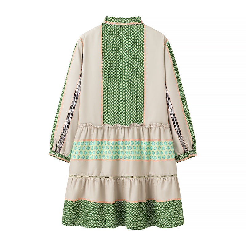 Damen Gemustertes Midilanges Mantelkleid mit Volantkragen und Stufenrock Echo Archiv