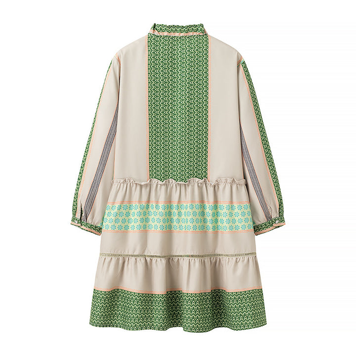 Damen Gemustertes Midilanges Mantelkleid mit Volantkragen und Stufenrock Echo Archiv