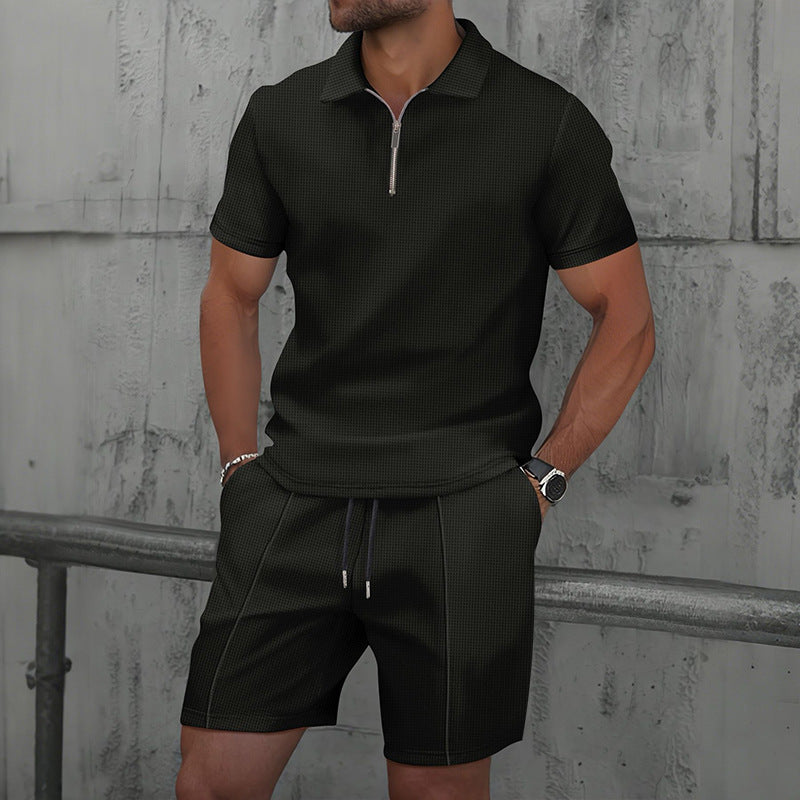 Herren sportliches Kurzarm-Poloshirt mit Reißverschluss und Shorts Echoarchiv
