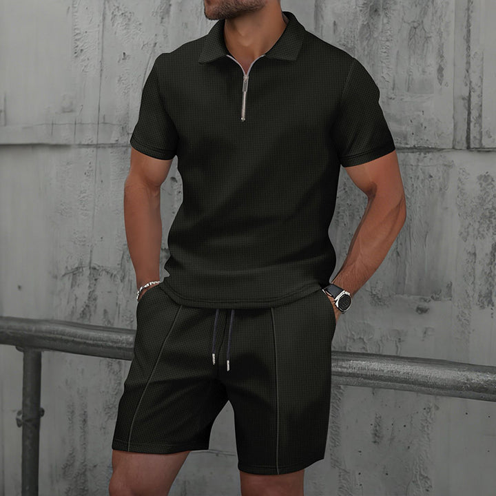 Herren sportliches Kurzarm-Poloshirt mit Reißverschluss und Shorts Echoarchiv