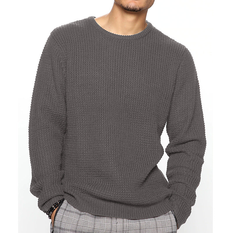 Herren Grobgestrickter Rundhals-Pullover mit Körbchenmuster und Relaxed-Fit Echo Archiv