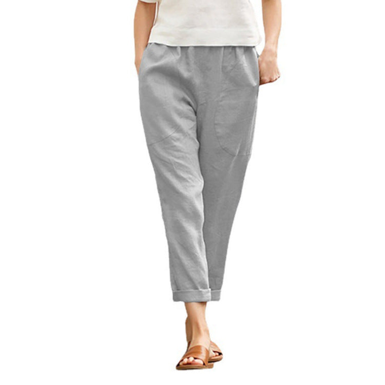 Damen nan leichte Leinenhose mit elastischem Bund, seitlichen Eingrifftaschen und gekrempeltem Saum Echo Archiv