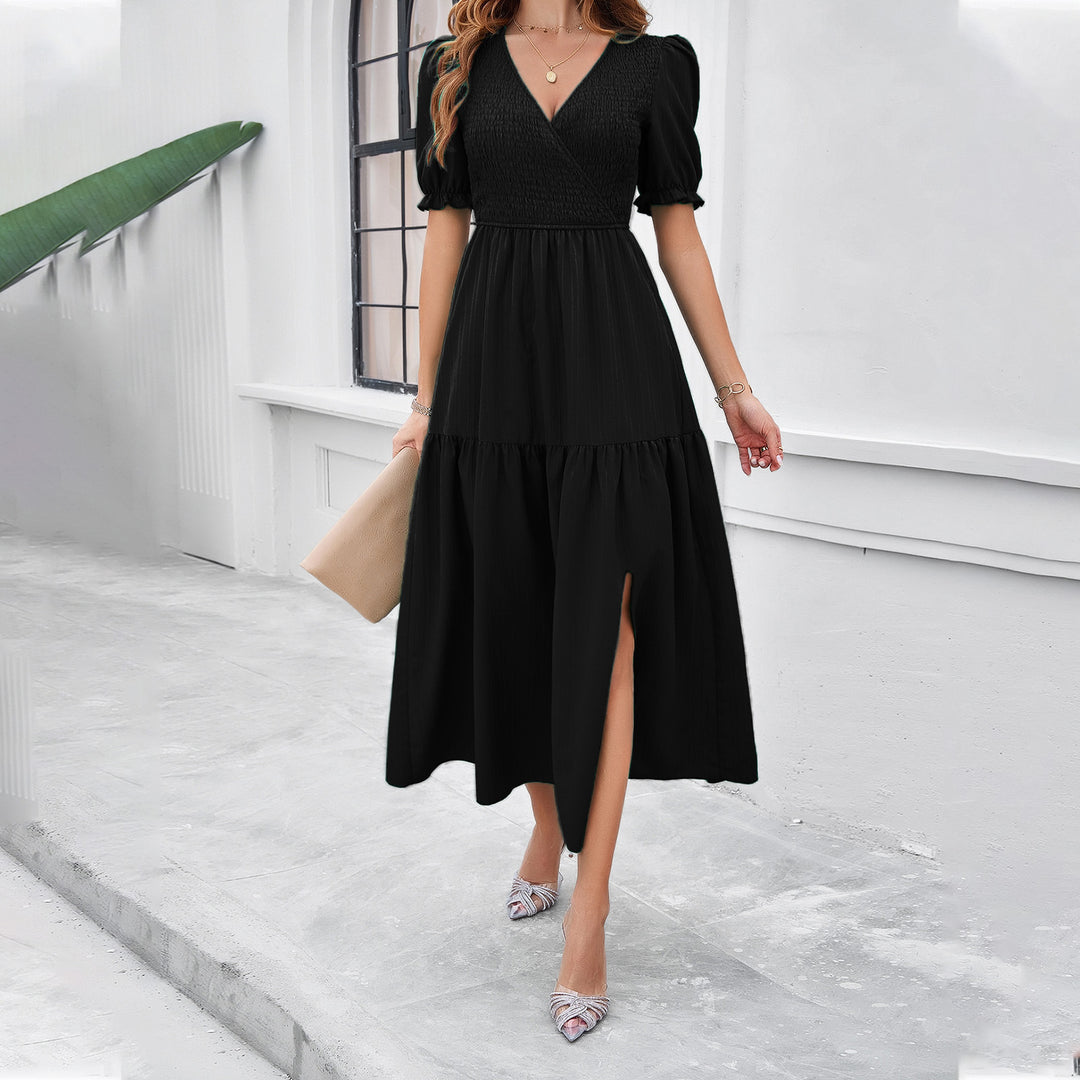 Damen Maxikleid mit hohem Schlitz und Puffärmeln Echo Archiv