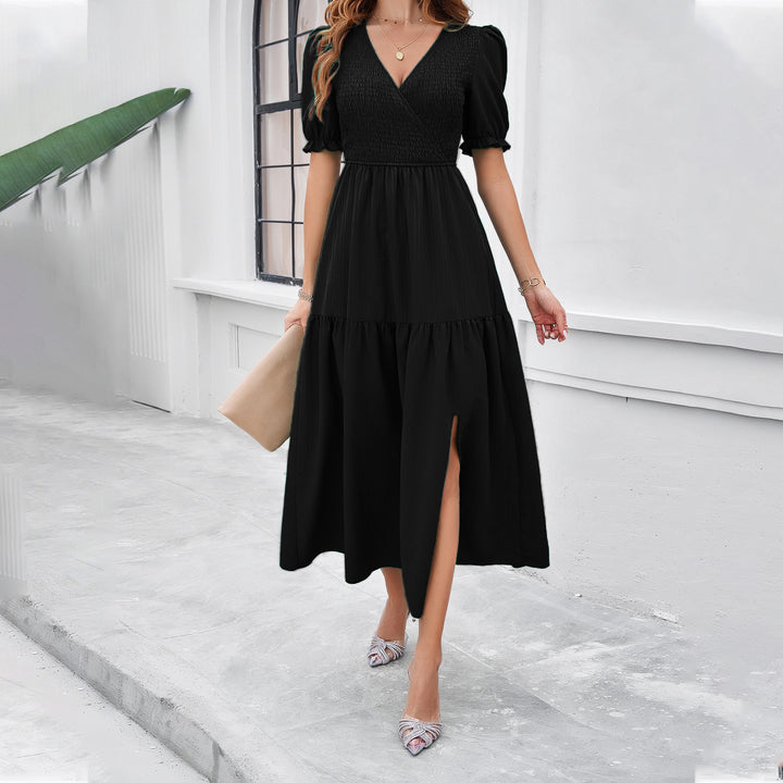 Damen Maxikleid mit hohem Schlitz und Puffärmeln Echo Archiv