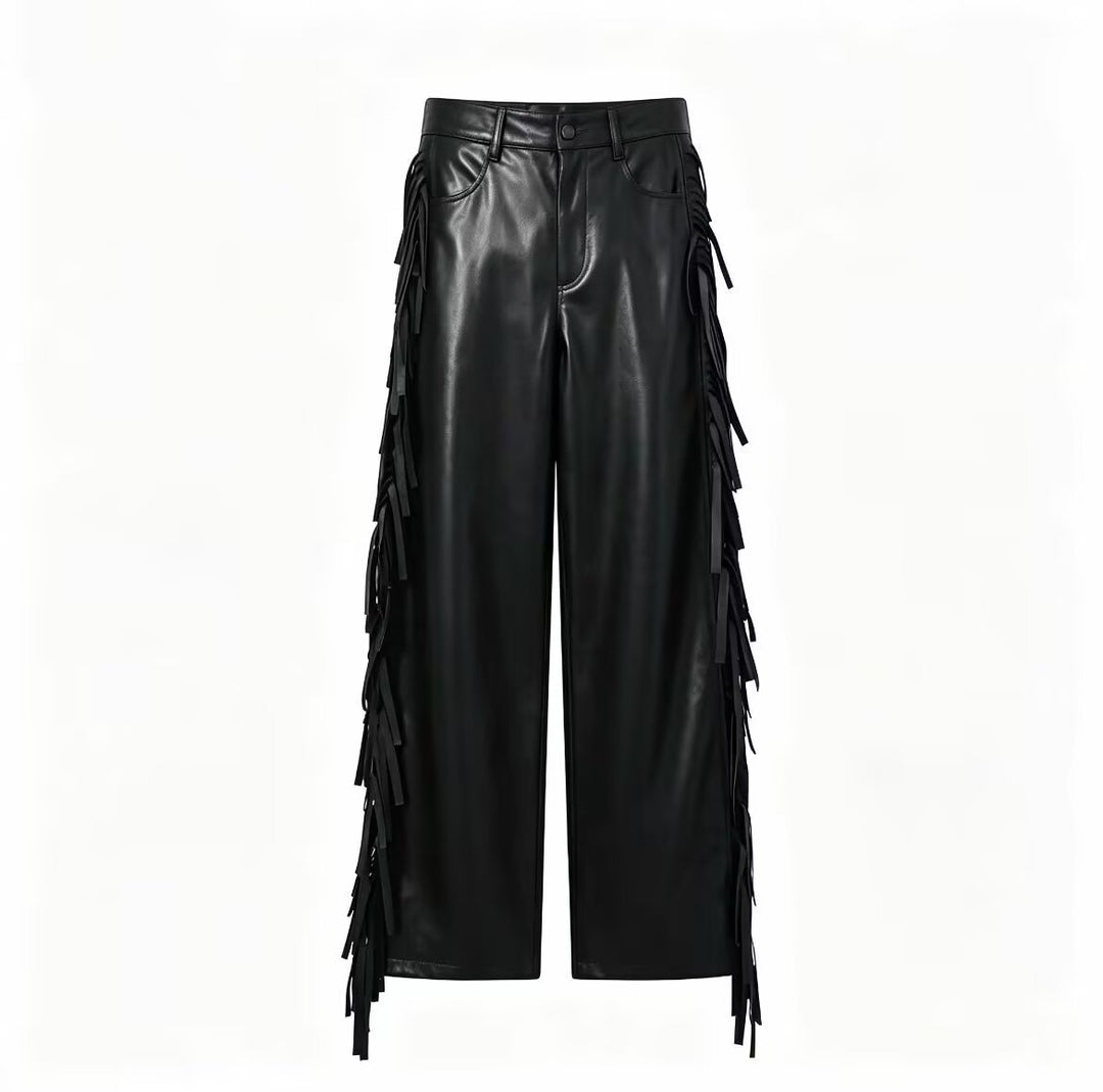 Damen Weite Kunstleder-Culotte mit seitlichen Fransen Echo Archiv