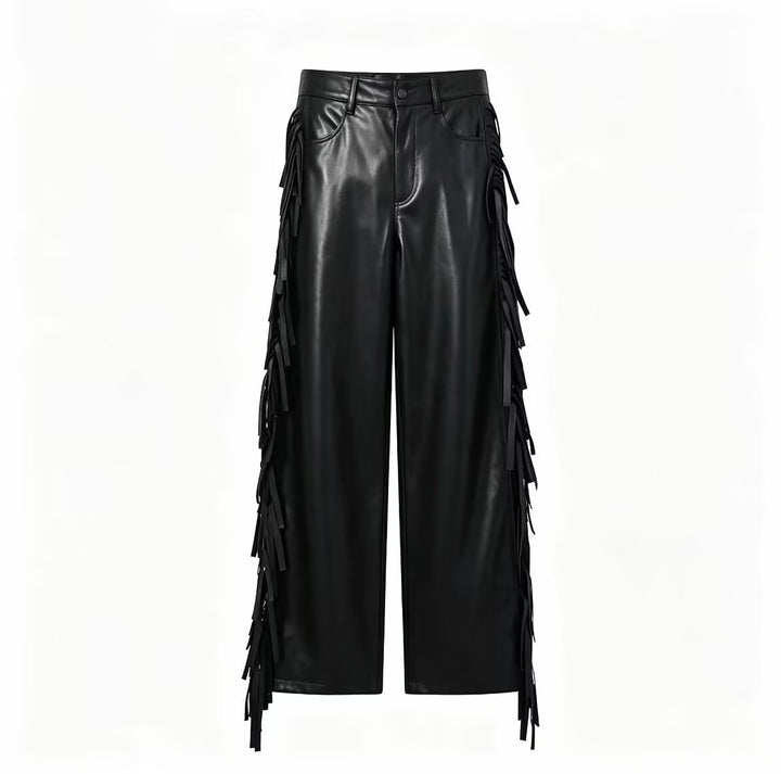 Damen Weite Kunstleder-Culotte mit seitlichen Fransen Echo Archiv